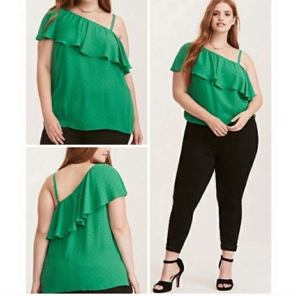 Torrid polka dot one shoulder blouse
